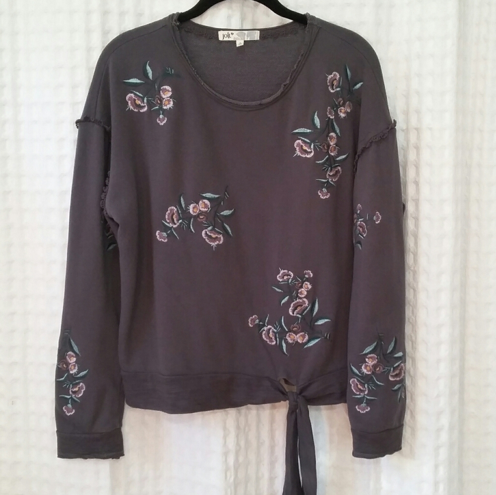Jolt Embroidered Tie  Waist Crop Sweatshirt